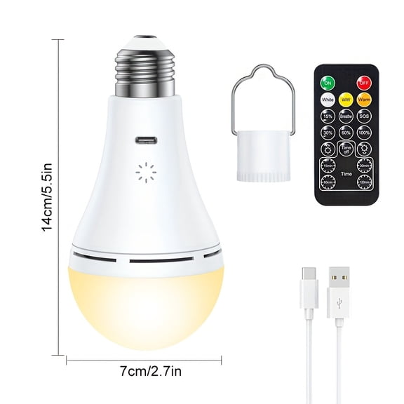4Pack USB Rechargeable E26 9W Light Bulbs with Remote & Touch Control, 2000mAh BatteryPowered Dimmable Emergency Bulb with Timer, 3 CCT & Hanging Hook