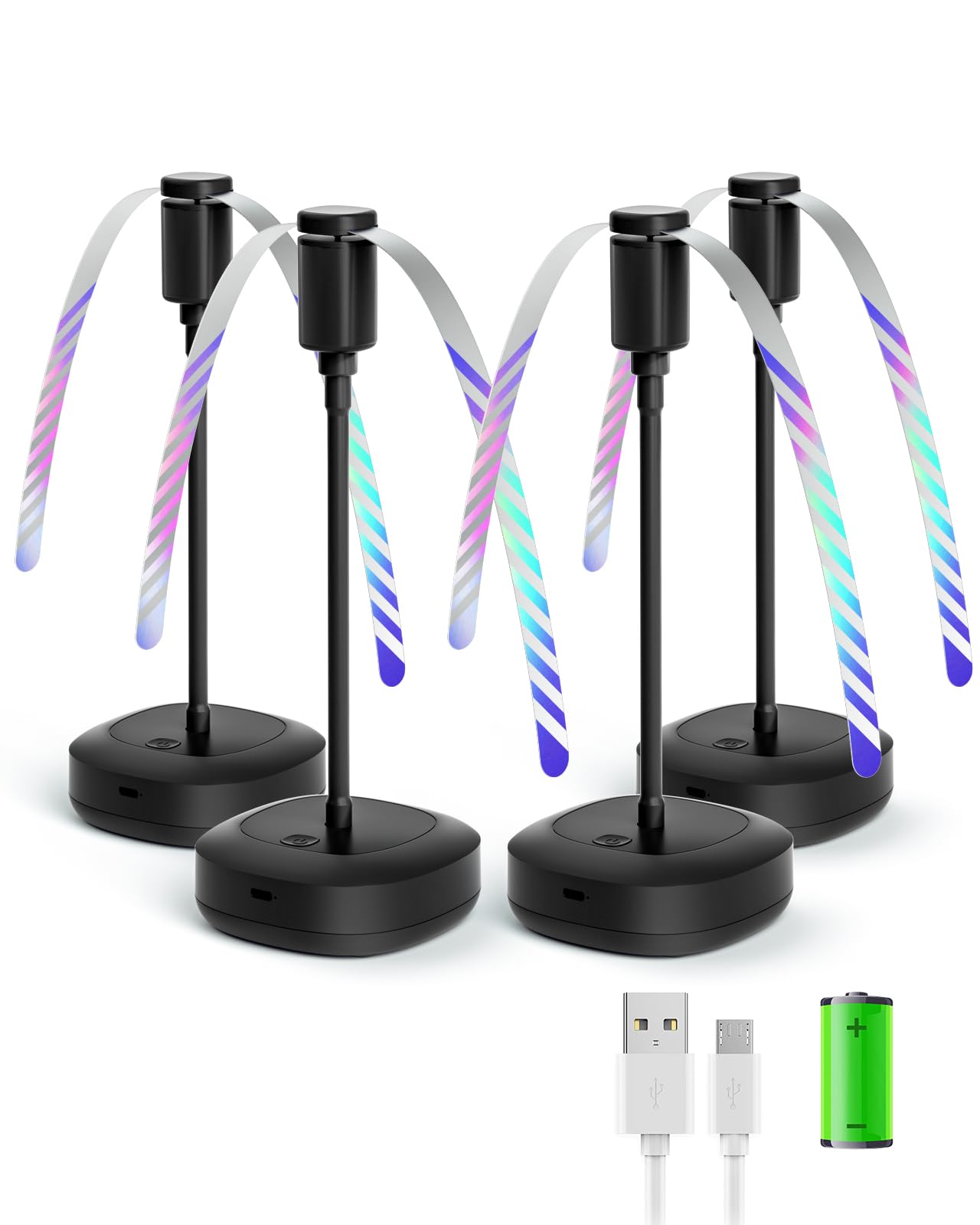 4 Pack USB Rechargeable Food Table Fan, 2000mAh Portable Fly Fan with Flexible Goose Neck, Soft Blades for BBQ Picnic Camping Outdoor Party, Black