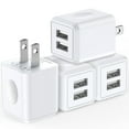 thumbnail image 1 of 4-Pack USB Wall Charger Block, FiveBox 2.1A Dual USB Port Wall Power Plug Adapter Cube, Fast Phone Charging Block Charging Box Brick Power Base Charging Station Phone Charger(White), 1 of 7