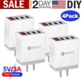 thumbnail image 1 of (4 Pack) USB Wall Charger W/ LED Digital Display, 3-Port Quick Charger 3.0 Plug Fast Charging USB Hub Power Adapter for iPhone 11 Pro XS Max XR X 8 7 6S Plus, Samsung Galaxy S8/S9/S10/S20 Note 10, LG, 1 of 8