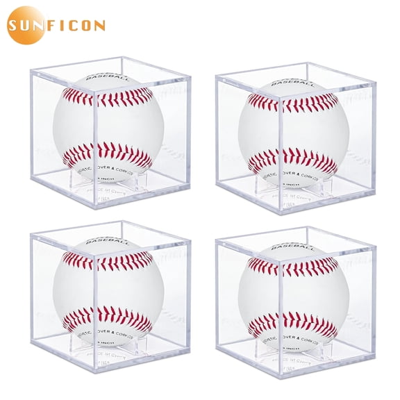 4 Pack UV Protected Acrylic Boxes for Display,Clear Display Case Baseball Cube Memorabilia Showcase (Just For Baseball)