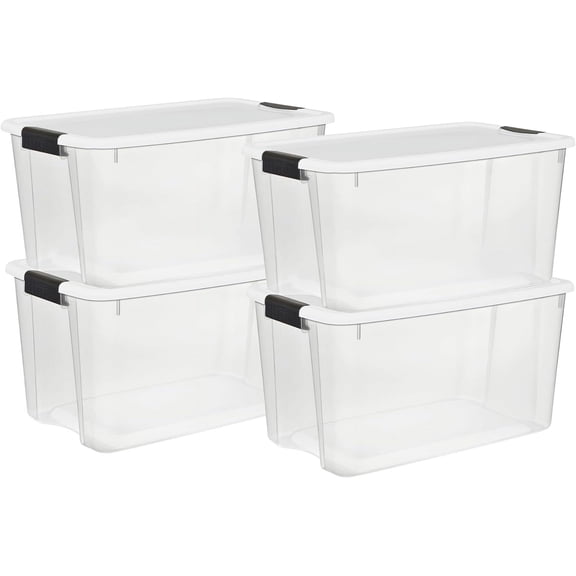 4 Pack Ultra Latching Box, Storage Bins with Lids, Clear Plastic, 70 Quart - Heavy-Duty Organizing Containers for Closet, Bathroom, and Office