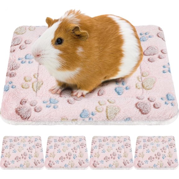 4 Pack Ultra Soft Bed Mat with Cute Print Reversible Fleece Crate Kennel Pad Cozy Washable Thickened Hamster Guinea Pig Pet Bed Mat for Small (13 x 10 Inches,Light Brown)