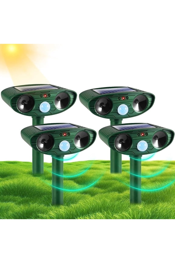 4 Pack Ultrasonic Animal Repellent Outdoor Solar Animal Repeller Deterrent Waterproof,Motion Sensor Deterrent Repel Cat Dog Deer Raccoon Fox Skunk Rabbit Squirrel for Garden Yard