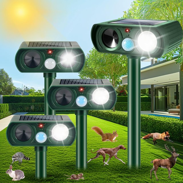 4 Pack Ultrasonic Animal Repeller Outdoor,Solar Animal Repeller with