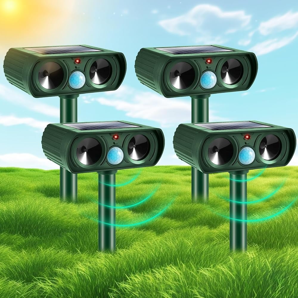 4 Pack Ultrasonic Solar Cat Deterrent Outdoor With Sensor And Frequency Ultrasound Waterproof