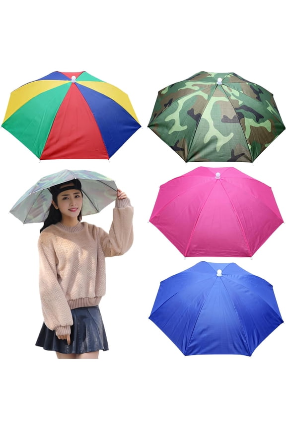 4 Pack Umbrella Hats, 26.4" Hands-Free Head Umbrella Hats for Adult, Folding Waterproof Umbrella Cap With Head Strap for Outdoor Party, Fishing, Sun, Rain, Beach, Golf, Hiking