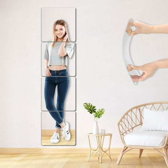 4-Pack Unbreakable Self-Adhesive Mirror Tiles 12x12 Inch, Plastic Wall Mirror Stickers