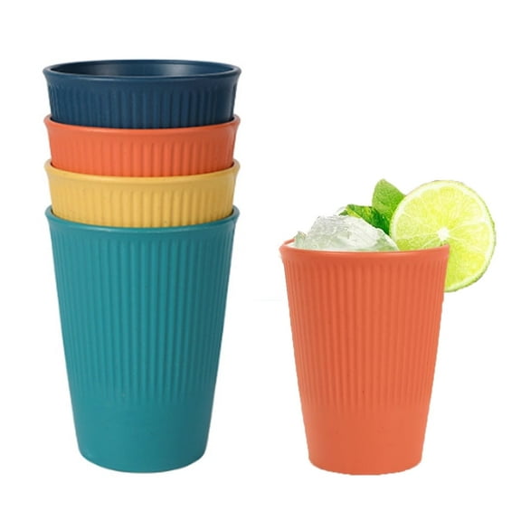 4 Pack Unbreakable Wheat Straw Cups, 12oz Reusable Plastic Cups Dishwasher Safe,Plastic Kitchen Cups for Kitchen, Camping, Party,Christmas Cups(4 Color)