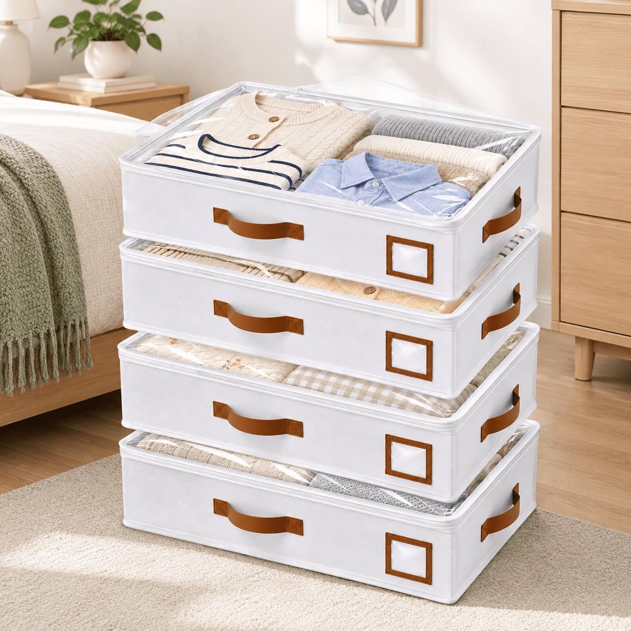 4 Pack Under Bed Storage Containers, Non-Woven Fabric Organizers with ...