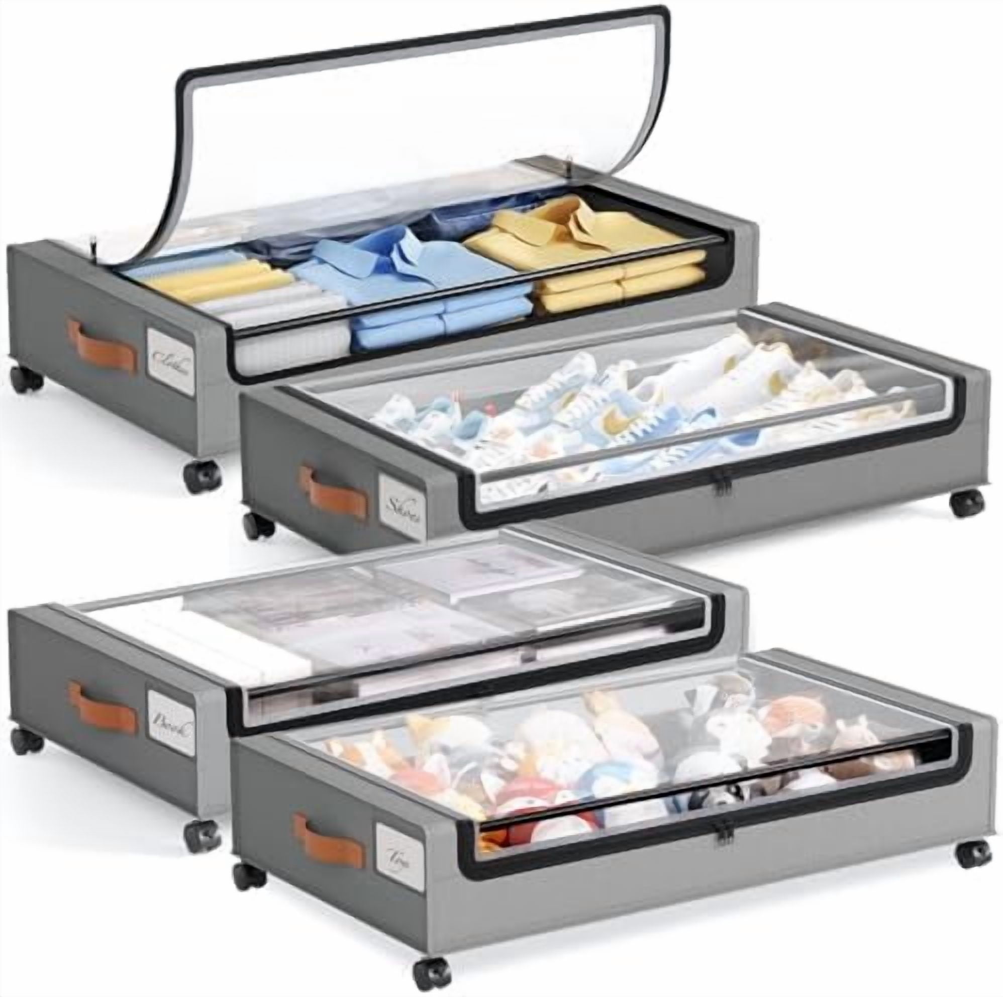 4-Pack Under Bed Storage with Wheels & Lids - Large Rolling Drawers ...