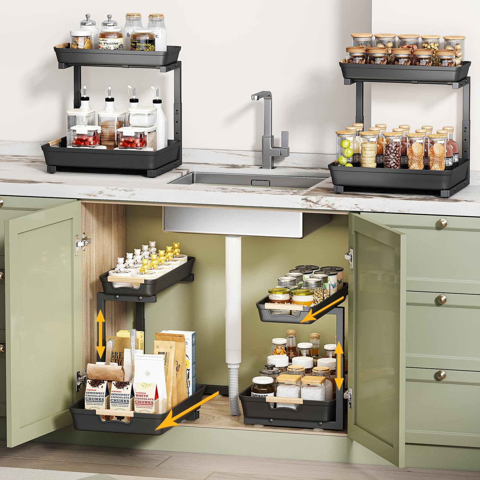 4 Pack Under Sink Pull Out Organizer,2 Tier Under Sink Organizer ...