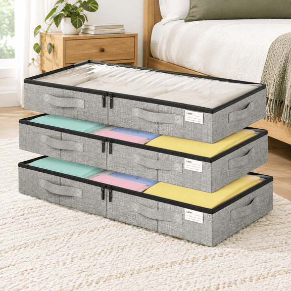 4 Pack Underbed Storage Containers With Sturdy Sidewalls Bottom Reinforced Handles For Clothes Shoes Blankets