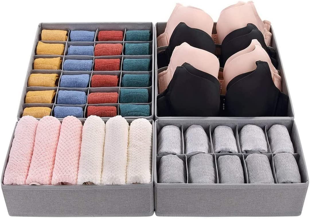 Super Holiday Savings! Uhuya Socks Underwear Storage Box with Lid, 13  Lattice Partition Drawer Organizer, Foldable Closet Storage Box Socks, Bra,  Tie, Towel, Scarf Beige 