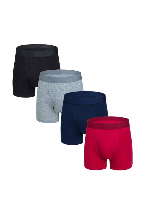4 Pack Underwear for Men Long Leg Boxer Briefs Mens Casual Solid Color Breathable Stretchy Slim Mid Waisted Basic Athletic Workout Boxers
