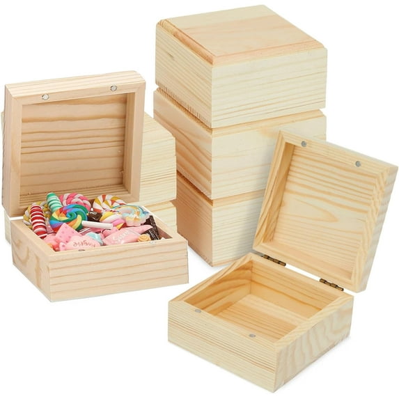 4 Pack Unfinished Mini Wood Craft Box with Hinged Lid,Bexikou 3.54 inch Wooden Boxes Magnetic Wood Box for Arts, Crafts, and Personalized Gifts