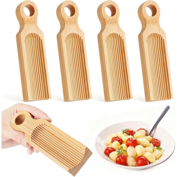 4 Pack Unique Curved Gnocchi Board Paddle for Homemade Gnocchi & Cavatelli, Easy to Use and Clean, Wood Pasta Making Tools for Italian Cooking, Taste Party.