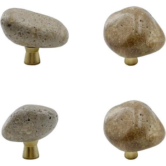 4 Pack Unique Single Hole Irregular Rock-Shaped Drawer Knobs with Brass Base Natural Style Decorative Stone Pull Knobs for Cabinet Furniture Dresser Handle with Screws$$Tools & Hardware Other