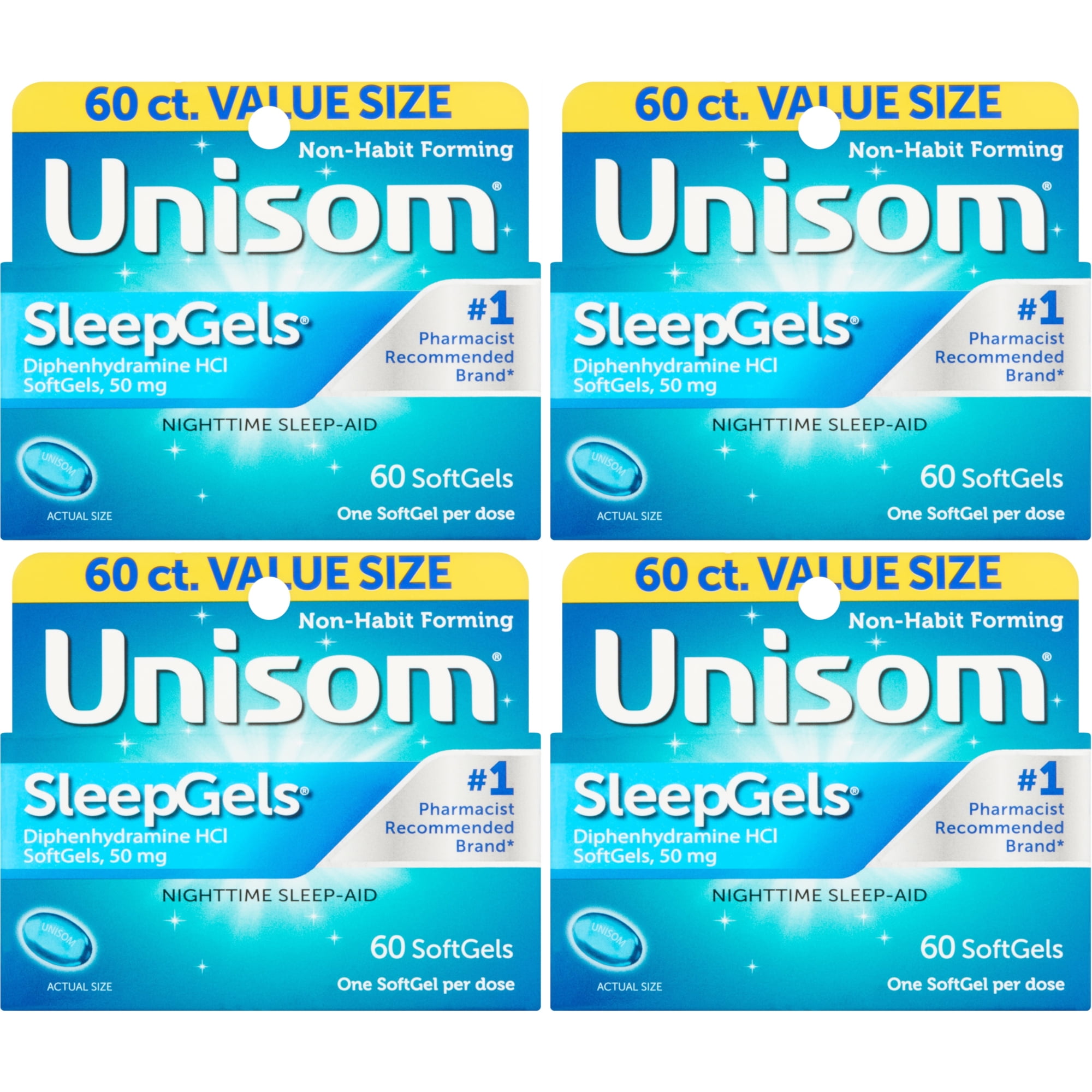 Unisom SleepGels Soft Gels Nighttime Sleep-Aid, 60 Ct 4 pack Bundle