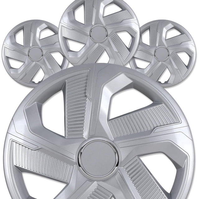 Universal Design Setting 4 Pack- Universal 14 inch Hubcaps Set of 4 Snap-On Silver Lacquer ...