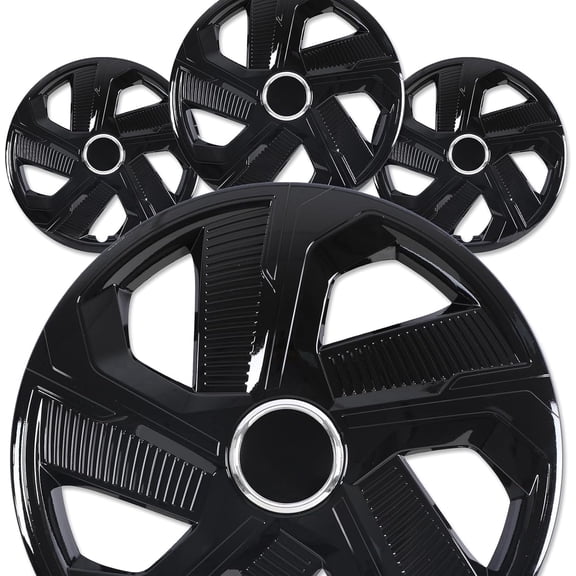 4 Pack- Universal 15 inch Hubcaps Set of 4 Snap-On Black Lacquer Design PP Material 15 inch Wheel Rims Cover for Toyota Nissan Hyundai Honda BYD KIA Tesla and More Models