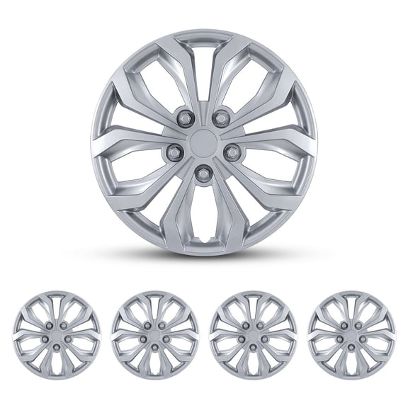 4 Pack Universal 15 inch Hubcaps for Nissan Sentra, Toyota Corolla Steel Wheel Rims Cover, Snap-On Silver Lacquer