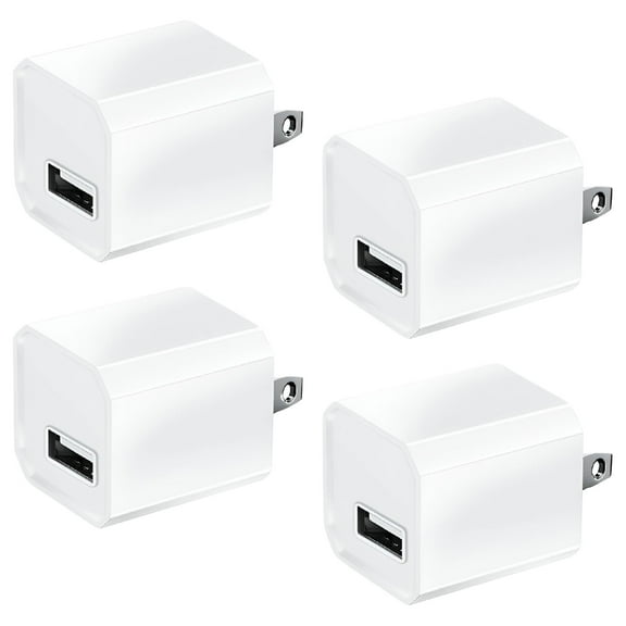 4 Pack: Universal AC USB Wall Charger Cube for for iPhone 11 Pro Max/X/8/7, iPad, Samsung Phones and More USB Charging Block - White