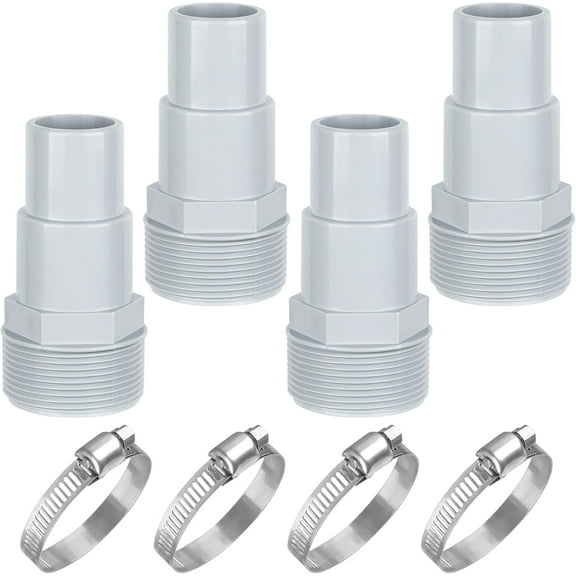 4 Pack Universal Combo Pool Hose Adapter 1-1/4" or 1-1/2" Pool Pump Hose Connector Replacement with Clamps for Above Ground Pools Filter Skimmer