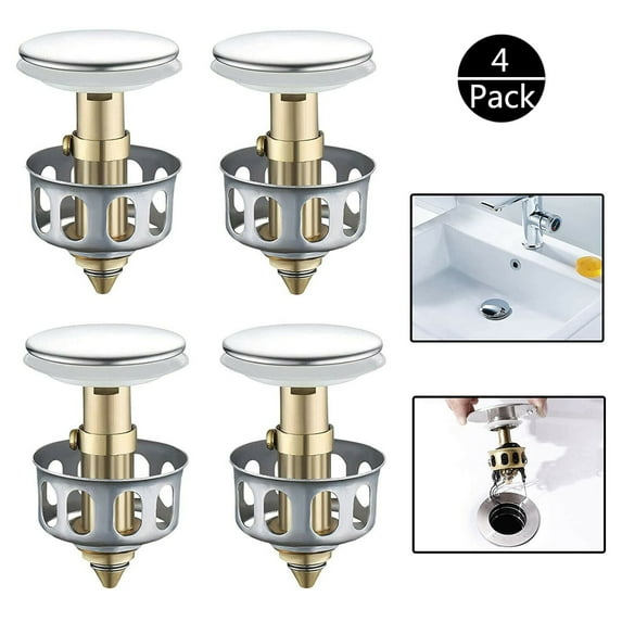 4 Pack Universal Kitchen Bathroom Strainer Sink Drain Stopper, Pop Up Bathroom Sink Drain Plug with Basket, Wash Basin Bounce Drain Filter 1.38" Diameter