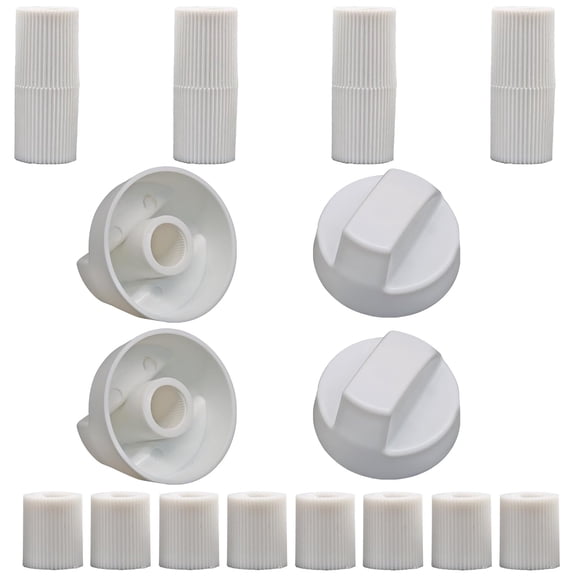 4 Pack Universal Stove Knobs, White with 12 D-Hole Adapters