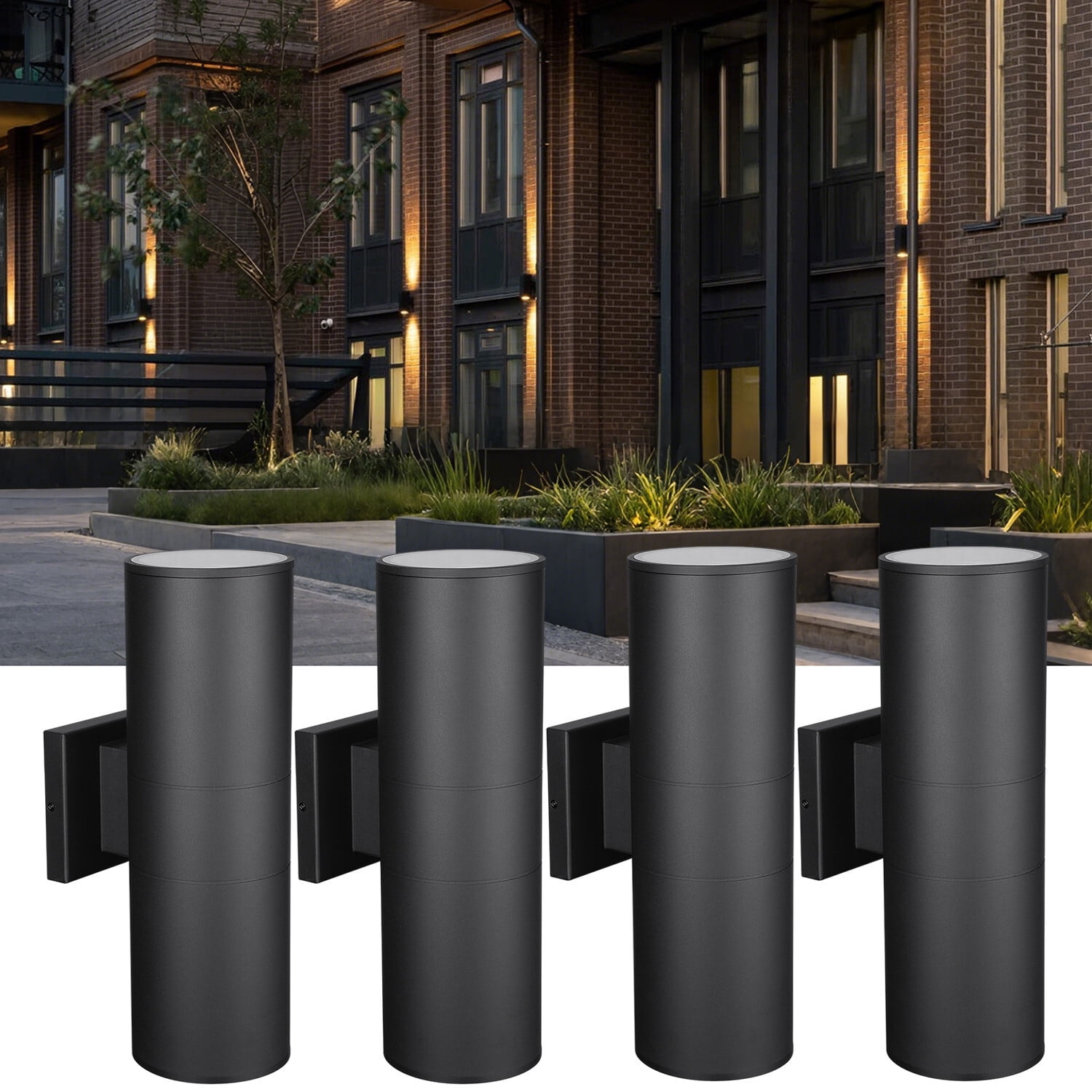 4 Pack Up and Down Wall Sconce, 2-Light Porch Fixture, 17.72" Waterproof Outdoor Wall Light, Aluminum, E26 Base, Exterior Wall Mount