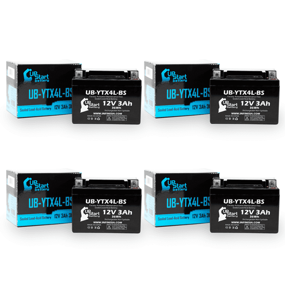 4-Pack UpStart Battery Replacement for 2011 Kawasaki GD700-A52-700C CC Factory Activated, Maintenance Free, Tractor / Generator Battery - 12V, 3Ah, UB-YTX4L-BS
