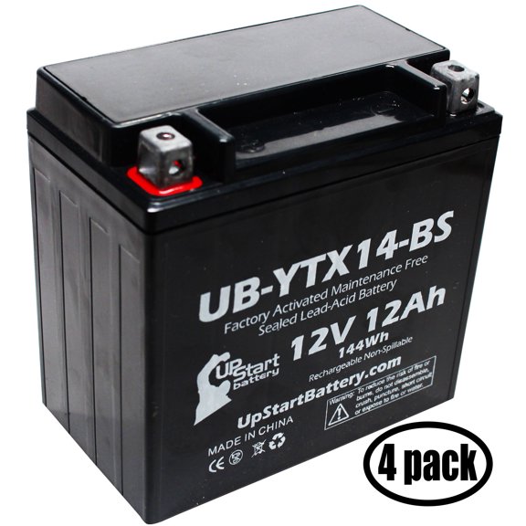 4-Pack UpStart Battery Replacement for 2005 Yamaha YFM66R Raptor 660 CC Factory Activated, Maintenance Free, ATV Battery - 12V, 12AH, UB-YTX14-BS