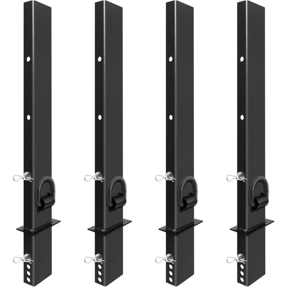 4 Pack Upgraded 30 inch Pipe Stake for Flatbed Trailer Hauler Adjustable Bolt-On Anti-Loss with 1/2 D Ring Welded, 30 inch Flatbed Trailer Stake Pocket D Rin, Trailer Stake Side Rail Black
