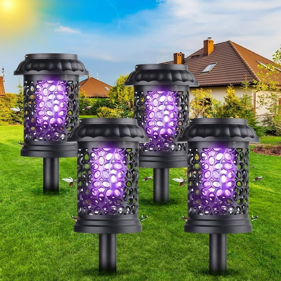 4 Pack Upgraded Solar Bug Zapper in Black, Outdoor Mosquito Repellent for Patio and Garden, Waterproof Insect Killer