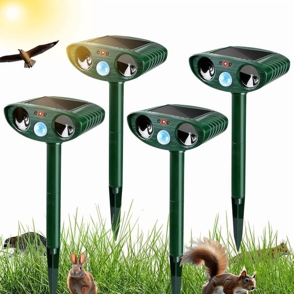 4-Pack Upgraded Solar Ultrasonic Animal Repeller, Motion Sensor Wildlife Deterrent Devices for Rabbits, Raccoons, Skunks, Foxes & Squirrels, Outdoor Yard & Garden Protection