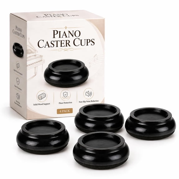 4 Pack Upright Piano Caster Cups, Solid Wood Piano Leg Floor Protectors with EVA Foam Base, Non Slip Piano Wheel Cups for Hardwood Tile and Carpet