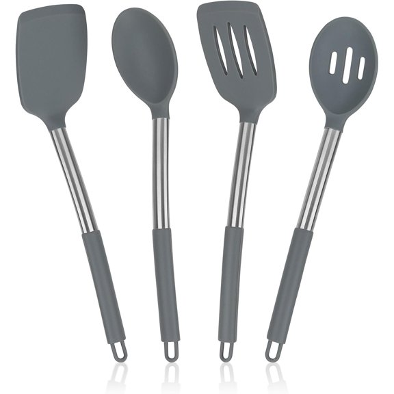 4 Pack Utensils Set, Non Stick Solid Spatulas, Heat Resistant Blue Slotted Spoons with Stainless Steel Handle, Cooking Turner for Stir-Fry, Frying, Mixing, Serving,Draining,Turning