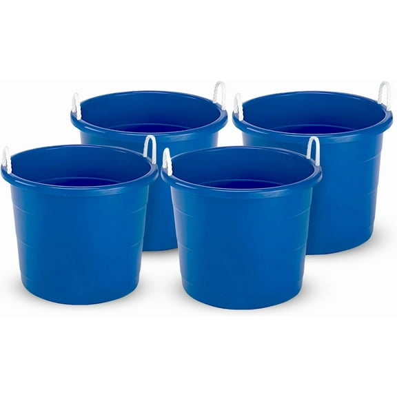 4-Pack Utility Tub, Large Plastic Storage Bucket with Rope Handles, 18 Gallon, Blue - Portable Indoor and Outdoor Buckets for Kitchen, Laundry, Garden, Bathroom, and Garage Organization