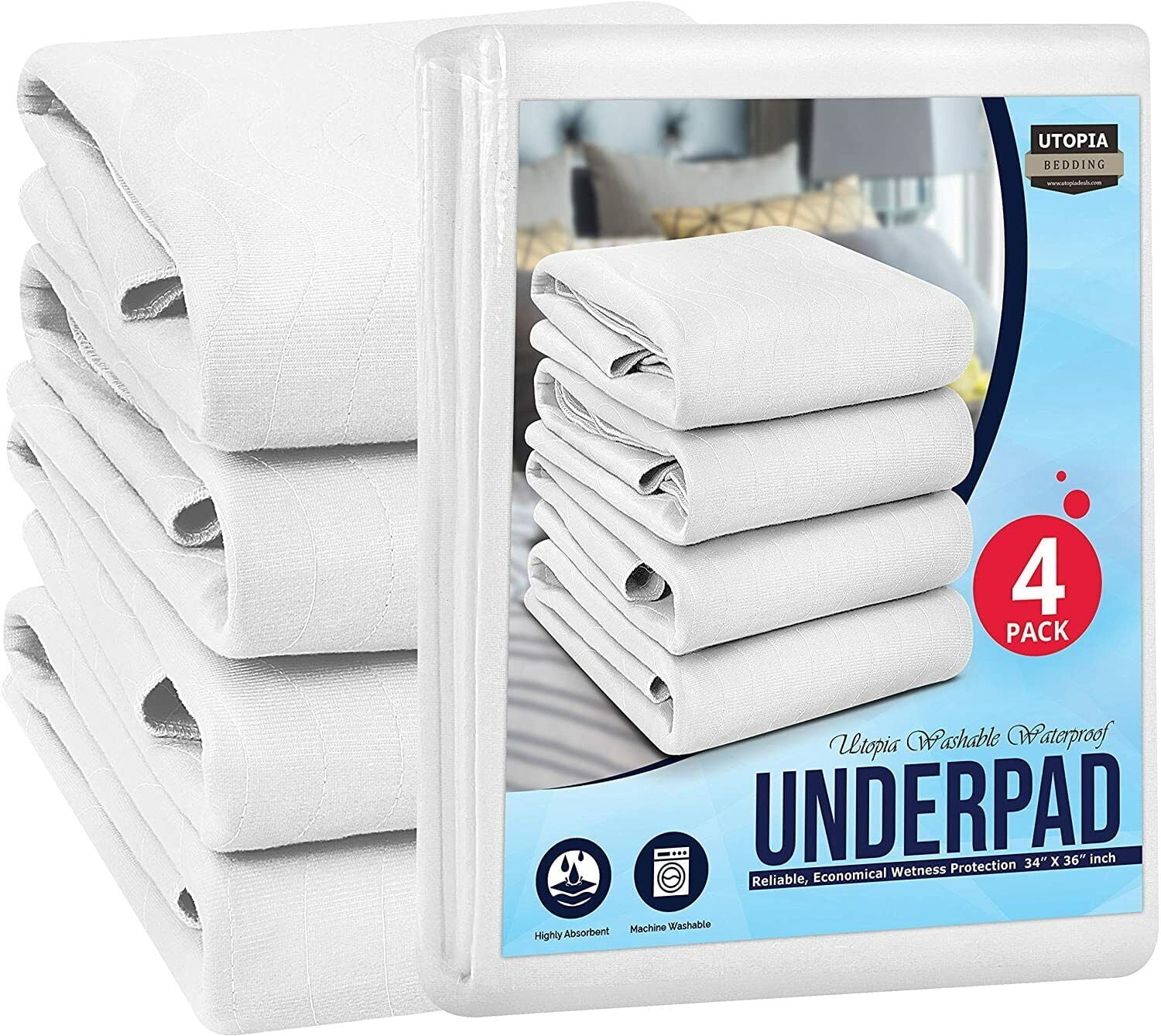 4 Pack Utopia Bedding Underpads Quilted Waterproof Incontinence Pads 