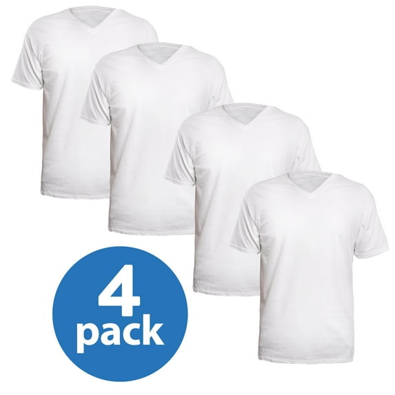 4 Pack V-Neck T Shirts for Men, 100% Cotton Vneck Tag Free Young Adult to Mens Shirt