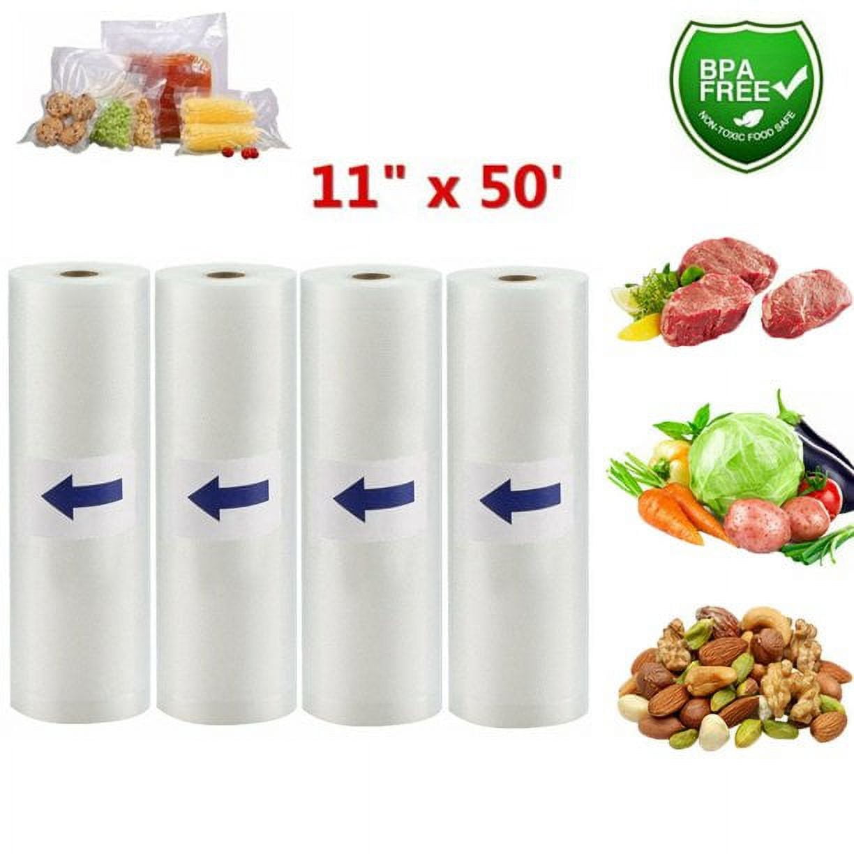 4 Pack Vacuum Sealer Bags,11 x 50' Rolls Kitchen Food Meat Saver Storage  Bags, Embossed, BPA Free,Commercial Grade for Meal Prep Sous Vide 