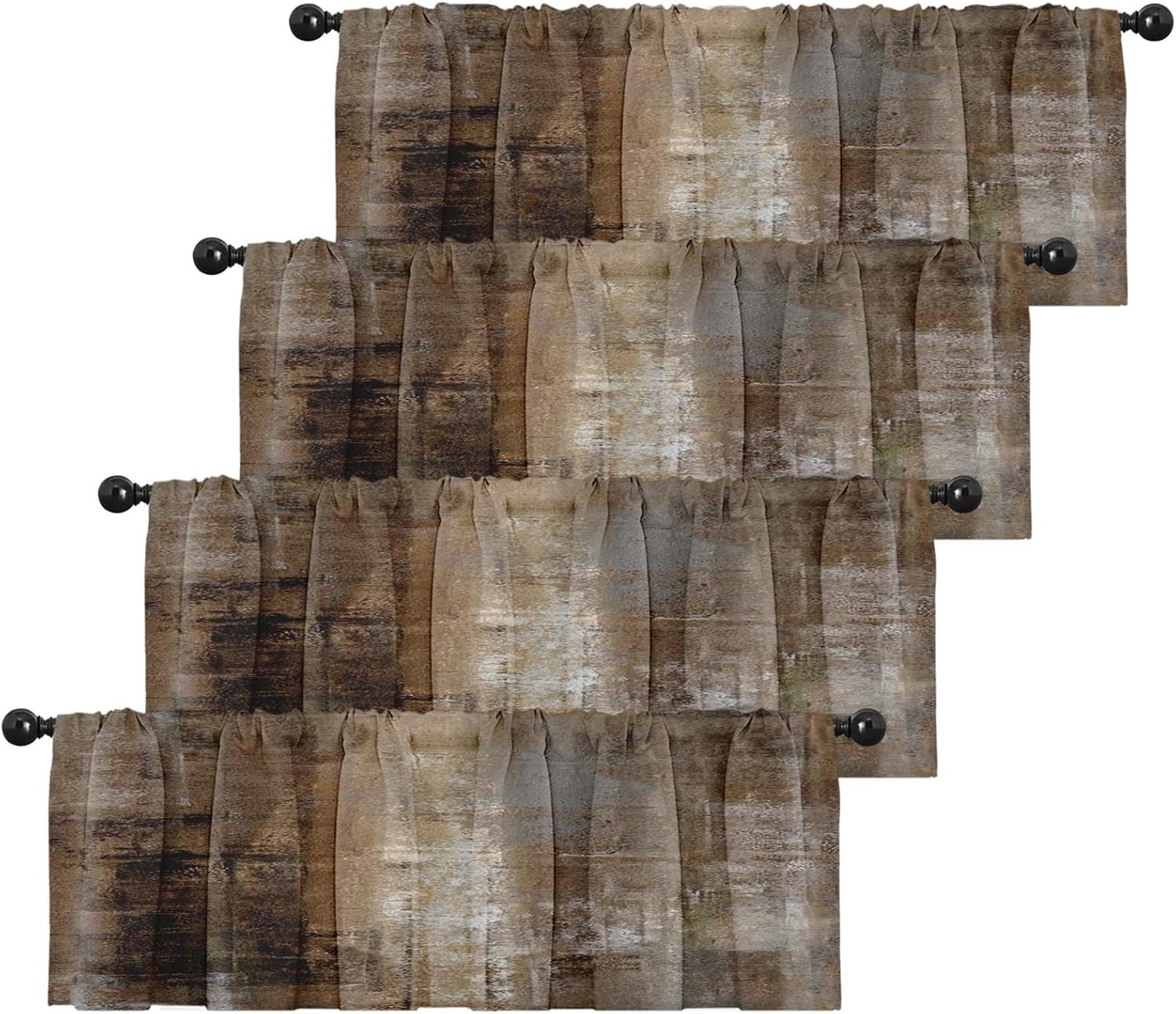 4 Pack Valances Window Treatments, Abstract Dark Brown Art Painting Blackout Adjustable Valances for Living Room Bathroom Bedroom Kitchen Over Sink, 18x52 Inch Rod Pocket Valances