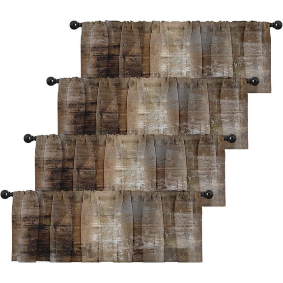4 Pack Valances Window Treatments, Abstract Dark Brown Art Painting Blackout Adjustable Valances for Living Room Bathroom Bedroom Kitchen Over Sink, 18x52 Inch Rod Pocket Valances