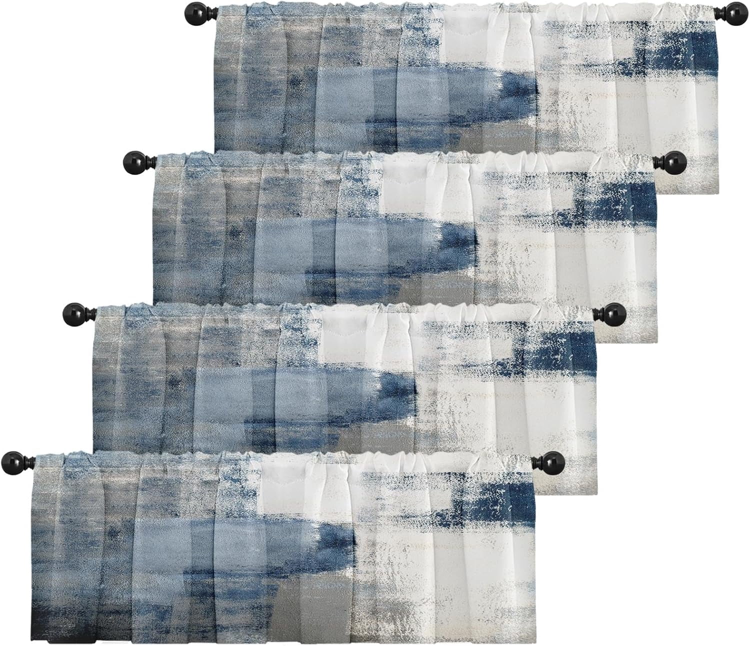 4 Pack Valances Window Treatments, Blue and Grey Abstract Modern Art Blackout Drapes Adjustable Curtain Valances for Windows Living Room Kitchen Over Sink,18x52 Inch Rod Pocket Valances