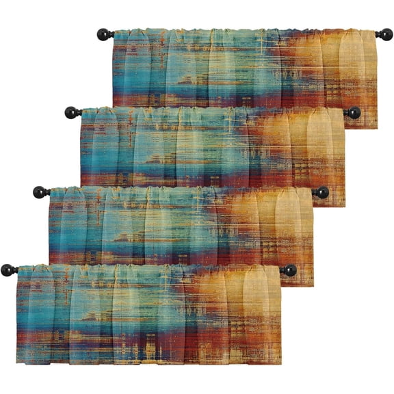 4 Pack Valances Window Treatments, Blue and Orange Vintage Abstract Messy Rust Painting Blackout Drapes Adjustable Curtain Valances 18x52 Inch for Windows Living Room Kitchen