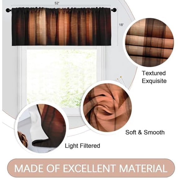 4 Pack Valances Window Treatments, Orange Copper Vintage Stripe Blackout Adjustable for Living Room Bathroom Bedroom Kitchen Over Sink, 18x52 Inch Rod Pocket Valances