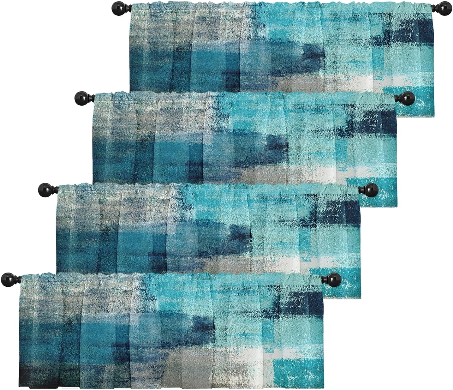 4 Pack Valances Window Treatments, Turquoise Abstract Modern Art Blackout Adjustable Valances for Living Room Bathroom Bedroom Kitchen Over Sink, 18x52 Inch Rod Pocket Valances