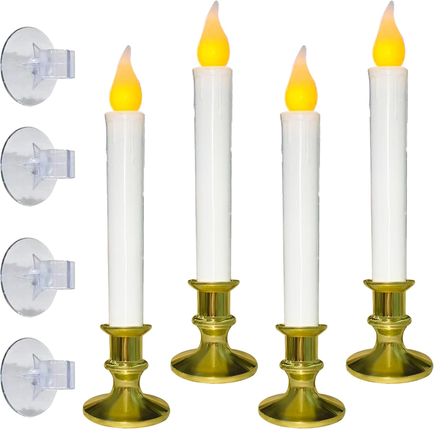 4 Pack Valentine's Day Battery Operated LED Window Candles with Timer 6-18h, 7" Teardrop Flameless Candle Lamp with 4 Suction Cups, Candle Lights for Indoor Mantels Table Birthday Home Decor, Gold