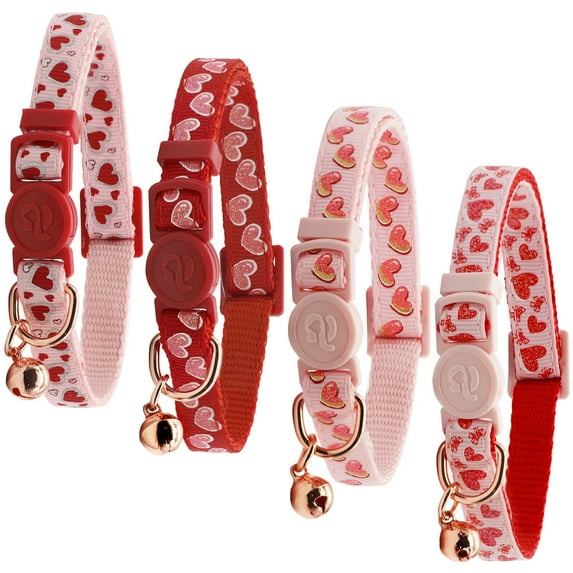 4 Pack Valentine's Day Kitten Collar Breakaway with Bells Quick Release Safe Buckle 6”-8”